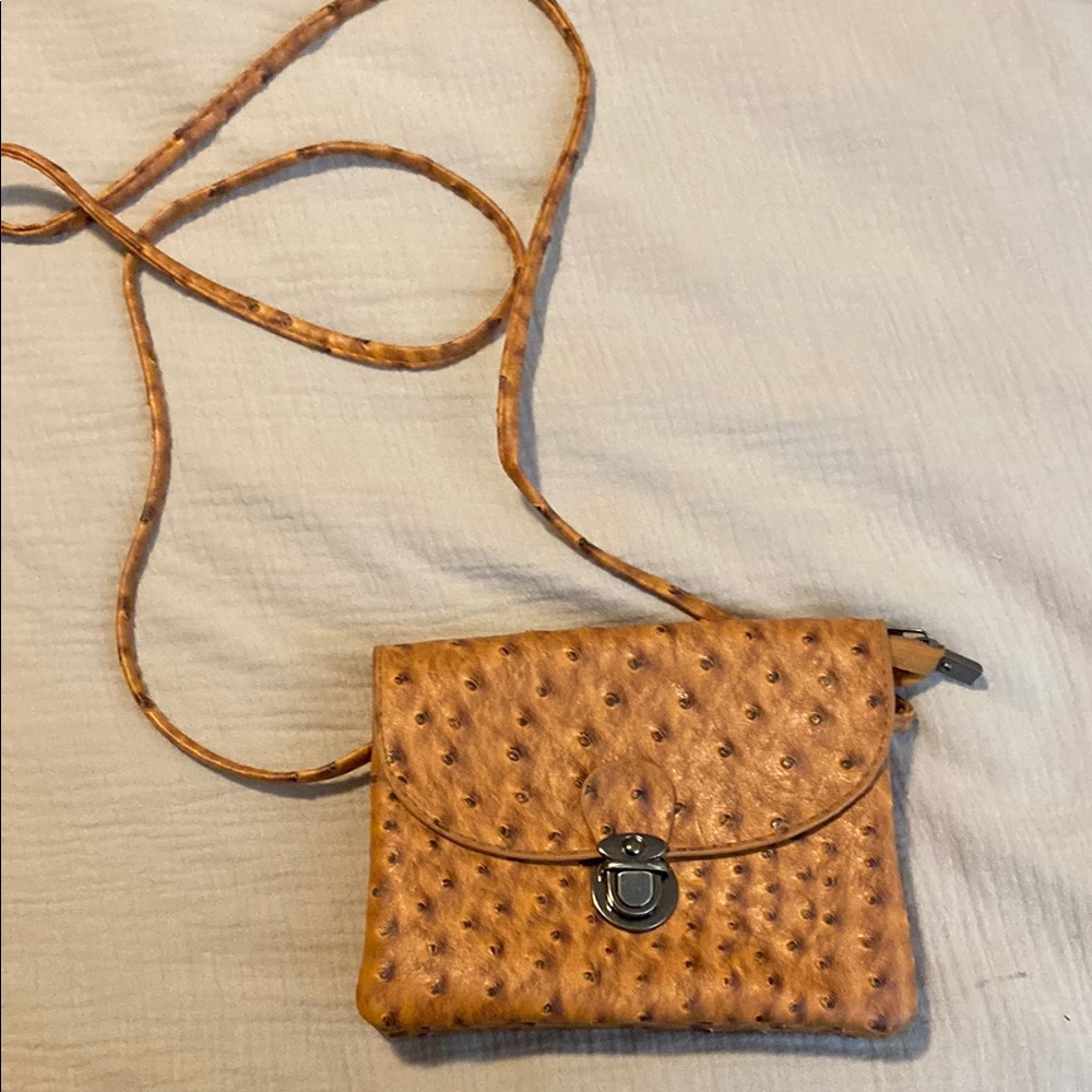 Vintage Tan Crossbody Bag with Textured Finish